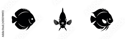 Quadro su tela Discus Cichlid Aquarium Fish Silhouette Set