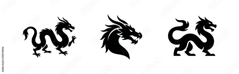 Obraz premium Chinese dragon silhouettes set in traditional style