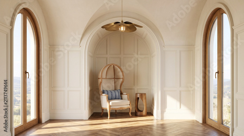 Luxury Arched Reading Nook with Groin Vault Ceiling and Porter's Chair