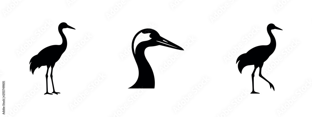 Obraz premium Crane bird silhouettes standing and head profile