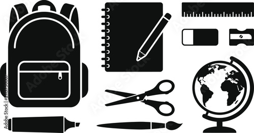 School Supplies Collection Black Silhouette backpack schoolbag
