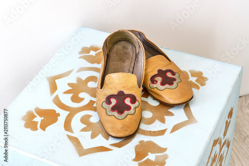 Vintage Tatar Leather Shoes with Traditional Mosaic Pattern