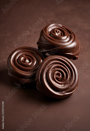 Close-up of three chocolate...