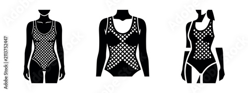 Fotografija Women's mesh and patterned swimsuits vector icons in various styles