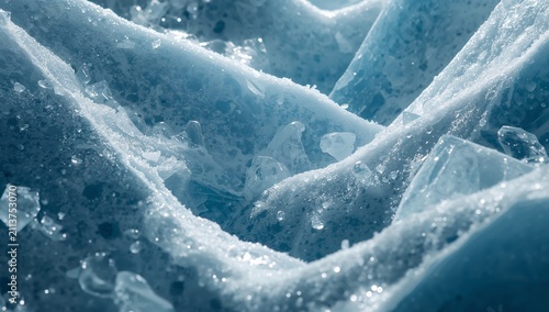 Waves Crash on a Shore With Ice Fragments and Clear Water Under Bright Sunlig...