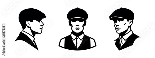 Vintage Gangster Man with Flat Cap Silhouette Set