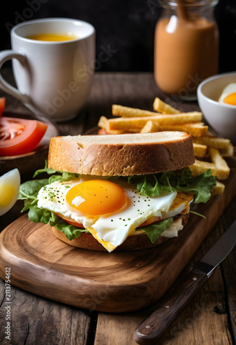 Egg sandwich with lettuce a...