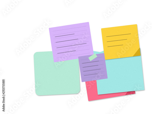 Colorful sticky notes with numbers and icons on a flat design