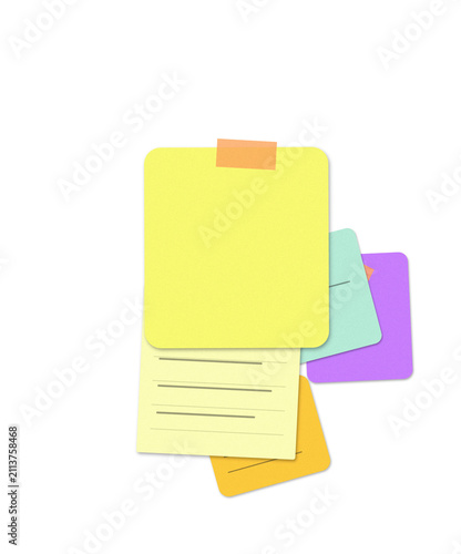 Colorful sticky notes with text and arrows on a flat surface