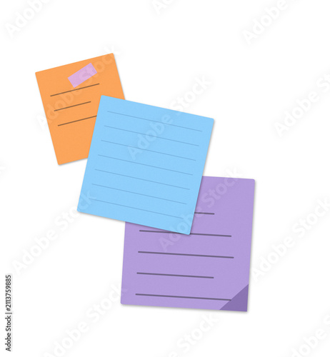 Colorful sticky notes with text and lines on paper background