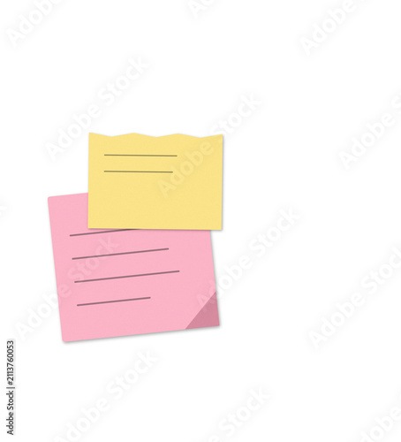 Colorful sticky notes with text and lines on white background