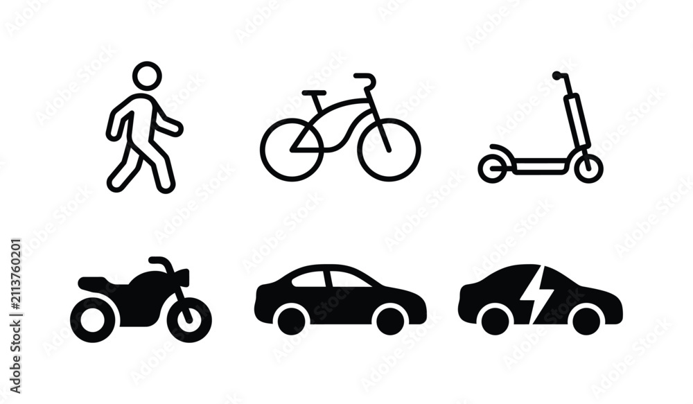 Naklejka premium Personal Commute and Eco Transport Vector Icon Set