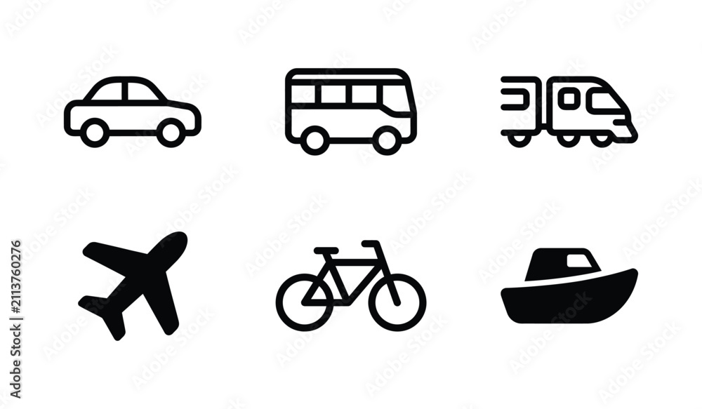 Fototapeta premium Set of simple black transportation line icons