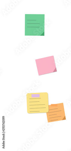 Colorful sticky notes with text on a white background