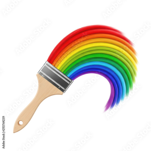 Colorful paintbrush with rainbow arc in hand