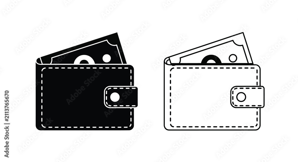 Fototapeta premium Wallet With Currency Black And White Silhouette