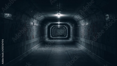 Dark Tunnel With Lights in an Urban Setting at Night