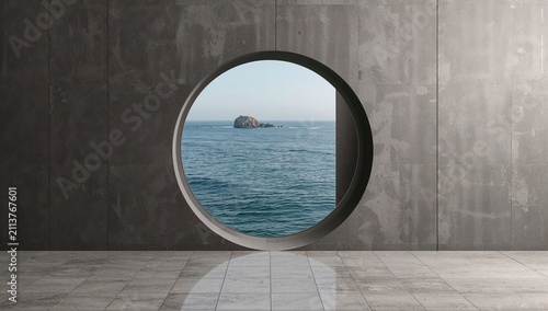 View of Ocean Through Circular Window at Coastal Location During Daylight Hours