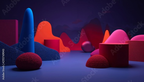 Colorful Hills Made of Different Materials in a Simple Landscape During Indoo...