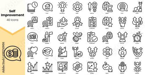 Принти на полотні A collection of 40 self-improvement icons, showcasing diverse themes like learning, health, and personal growth
