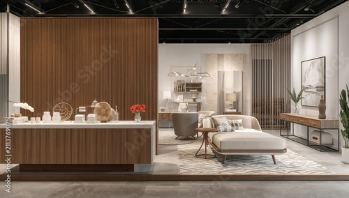 Interior Design Layout of a Modern Living Room in a Showroom Setting
