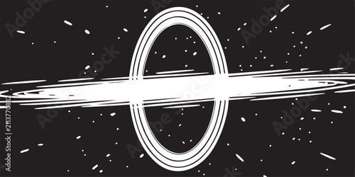 Abstract swirling black hole with accretion disk and stellar background stylized illustration