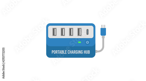 Portable USB Charging Hub with Multiple Ports and USB-C Connector