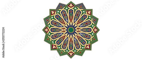 Intricate Geometric Islamic Pattern - Star Mandala Design with Gold and Jewels