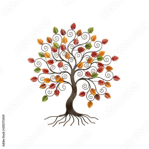 Simple autumn tree with colorful leaves and roots illustration