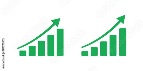 Green Growth Chart Icons Set Uptrend Bar Graph with Arrows