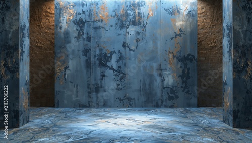 Wall and Floor With Blue and Gray Texture in Empty Indoor Room