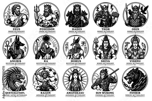 Canvastavla Bold Mythology Collection – Black and White Ancient Gods and Legendary Heroes Ve