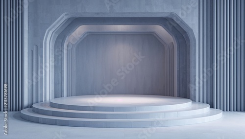 Stage With White Walls and Steps in a Modern Space