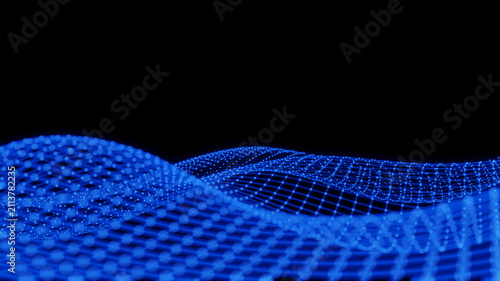 Fotografie Digital wave of interconnected dots and lines representing data network connecti