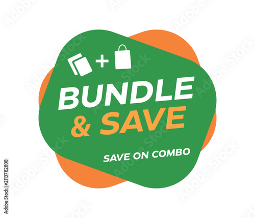 Bundle And Save On Combo Green Orange Modern Badge Vector Label Template for Shopping Offer