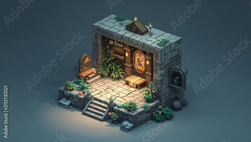 Decorative Room With Sculptures and Plants in a Fantasy Setting