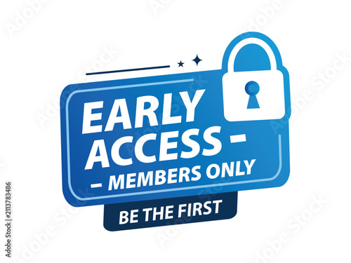 Blue and white early access members only badge with lock icon