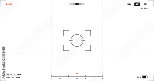 Video camera viewfinder on transparent background. Vector focus screen, rec video and viewfinder, camera photo view screen frame illustration