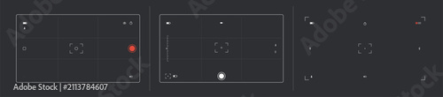 Camera viewfinder ui. Photo and video recording screen interface of camera, dslr video camera and camcorder viewfinder graphic elements. Vector viewfinders ui isolated set.