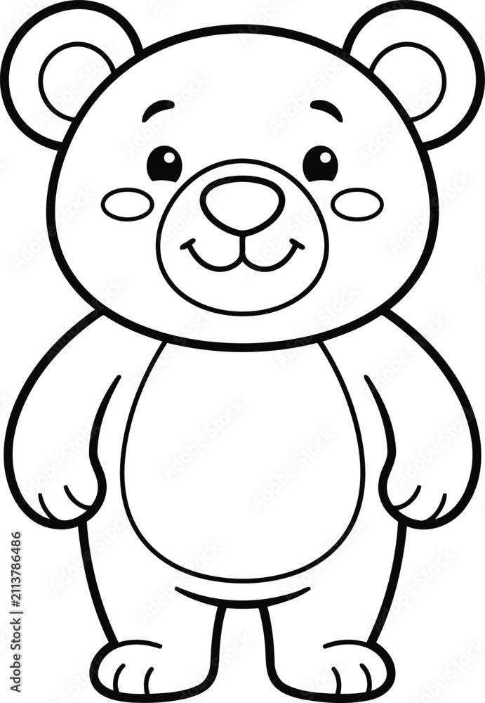 Fototapeta premium Cute cartoon teddy bear illustration with smiling face standing upright