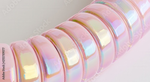 Colorful round objects arranged in a line on a plain background
