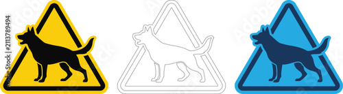 Bild auf Leinwand Set of guard dog warning signs with attacking animal silhouette for security property
