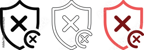 Foto Shield with cross mark icon vector, outline, and glyph style rejected protection
