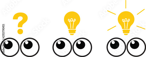 Foto Eyes with question mark transforming into illuminated light bulbs symbolizing id