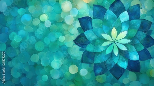 A serene floral design featuring layered teal petals against a soft bokeh background, perfect for wellness, meditation, or beauty themes, Ideal for backgrounds, marketing, or creative projects,
