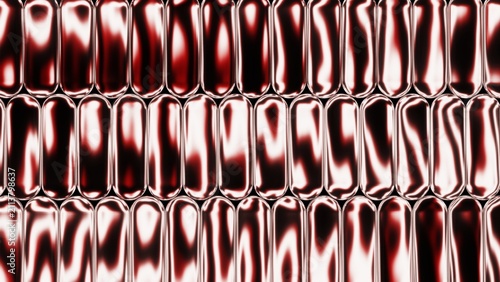 Foto Abstract 3D digital graphic featuring rows of glossy rose-gold glass capsule shapes