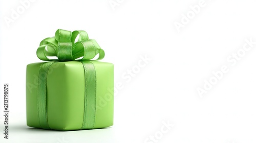 A vibrant green gift box adorned with a simple ribbon, ideal for promotions, holiday cards, or festive decorations, Perfect for conveying themes of celebration and giving,