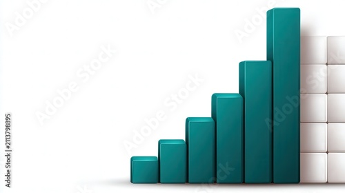 A 3D bar graph with varying heights against a white background symbolizes growth and progress, Ideal for business presentations, financial reports, and marketing materials,