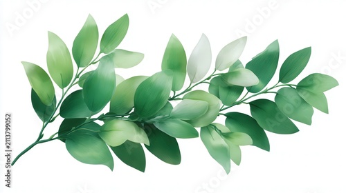 A vibrant branch of green leaves, showcasing various shades, ideal for nature-themed designs, eco-friendly projects, or botanical illustrations, The clean design enhances freshness and vitality,