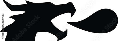 фотографія Minimalist black silhouette of a dragon head breathing fire in profile view with